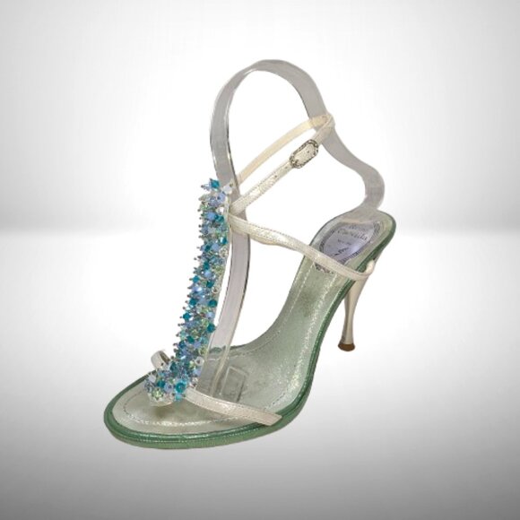 Rene Caovilla Laminato Verde Crystal Sandals – Size 37 - Picture 6 of 12